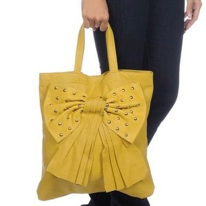mustard yellow leather tote bag